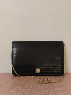 Givenchy Black Leather Clutch with Gold Chain